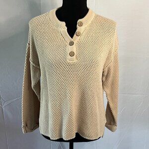 Pink Lily Button Sweater top Taupe Beige Small - 0331